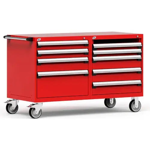 Rousseau 8 Drawer Heavy-Duty Double Mobile Modular Drawer Cabinet - 60"Wx27"Dx37-1/2"H Red