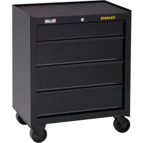 Stanley 100 Series Rolling Tool Cabinet W/ 4 Drawers, 26-1/2"W x 18"D x 32"H, Black