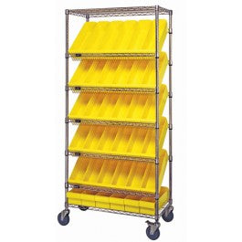 MWRS-7-604YL Mobile Slanted Shelf Cart w/30 bins