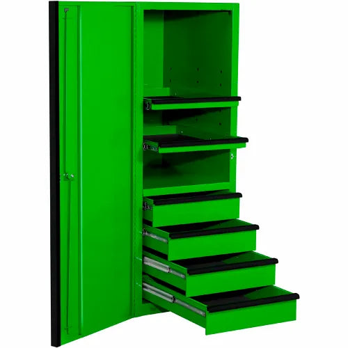 Extreme Tools EXQ 4 Drawer/2 Shelf Pro Side Cabinet, 24"W x 30"D x H"63-3/8, Green w/Black Handles